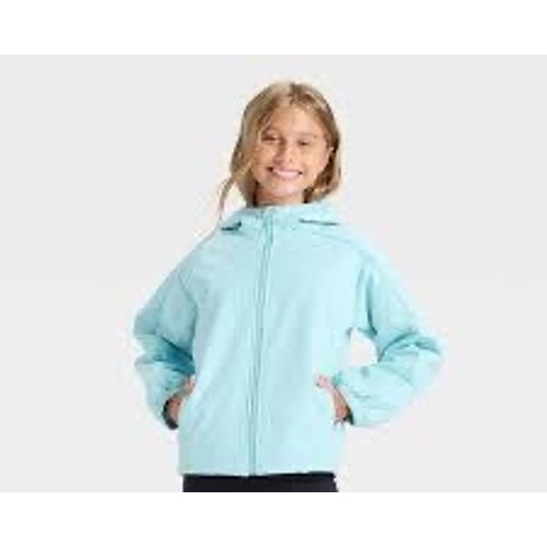 All In Motion Girls Light Blue Sherpa Lined Softshell Jacket Hooded L 10/12 New
